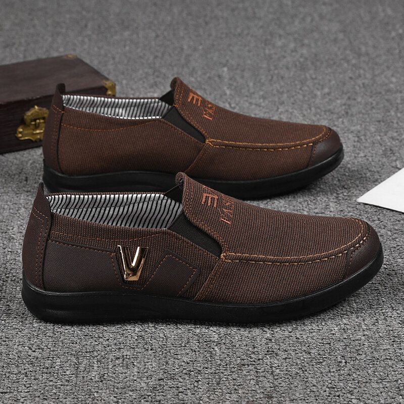 Zapatos Para Caminar Casuales Transpirables Cómodos De Tela Bordada Con Letras De Decoración De Metal Para Hombres