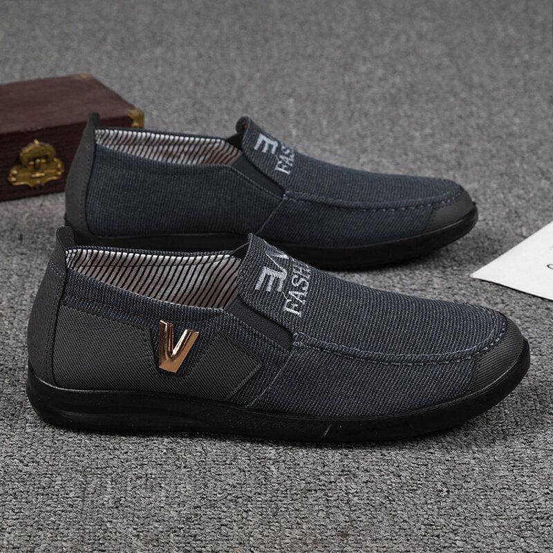 Zapatos Para Caminar Casuales Transpirables Cómodos De Tela Bordada Con Letras De Decoración De Metal Para Hombres