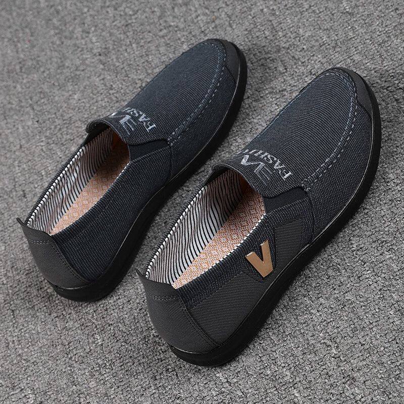 Zapatos Para Caminar Casuales Transpirables Cómodos De Tela Bordada Con Letras De Decoración De Metal Para Hombres