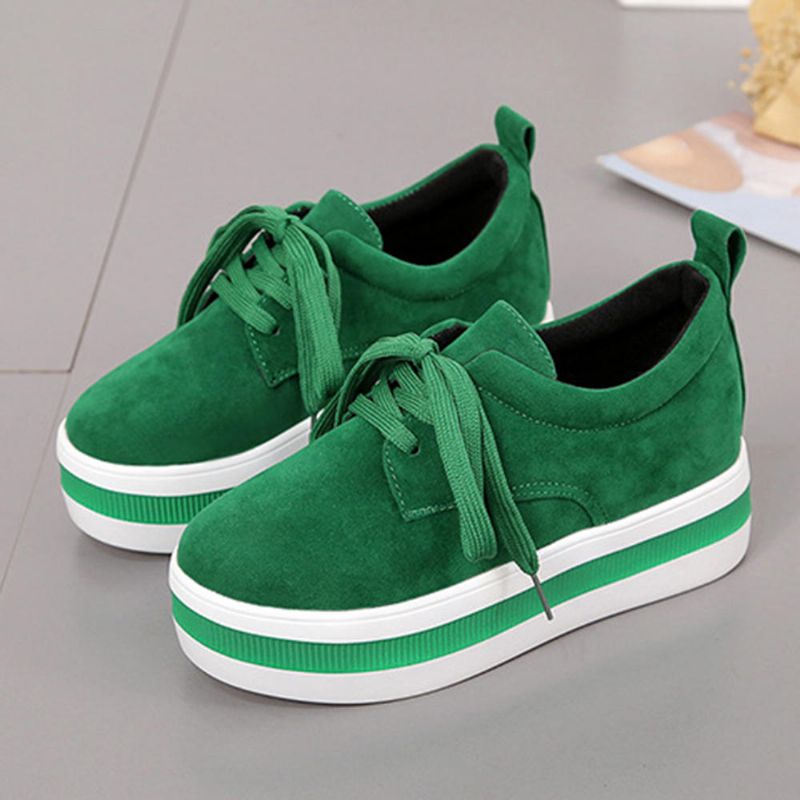 Plataformas Mujer Zapatos Casuales De Tacón Plano Con Cordones