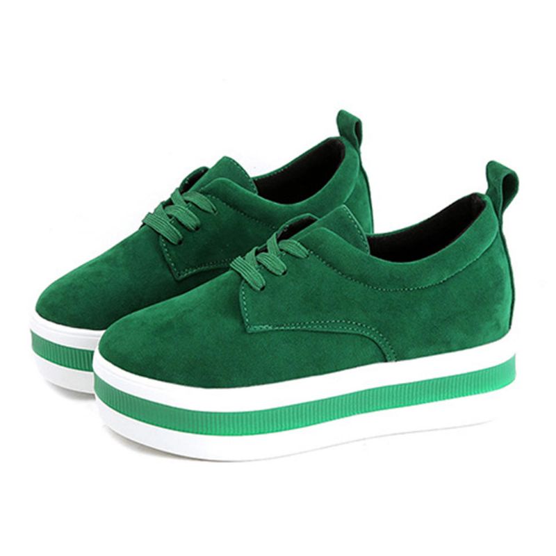 Plataformas Mujer Zapatos Casuales De Tacón Plano Con Cordones