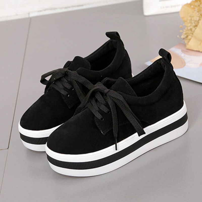 Plataformas Mujer Zapatos Casuales De Tacón Plano Con Cordones