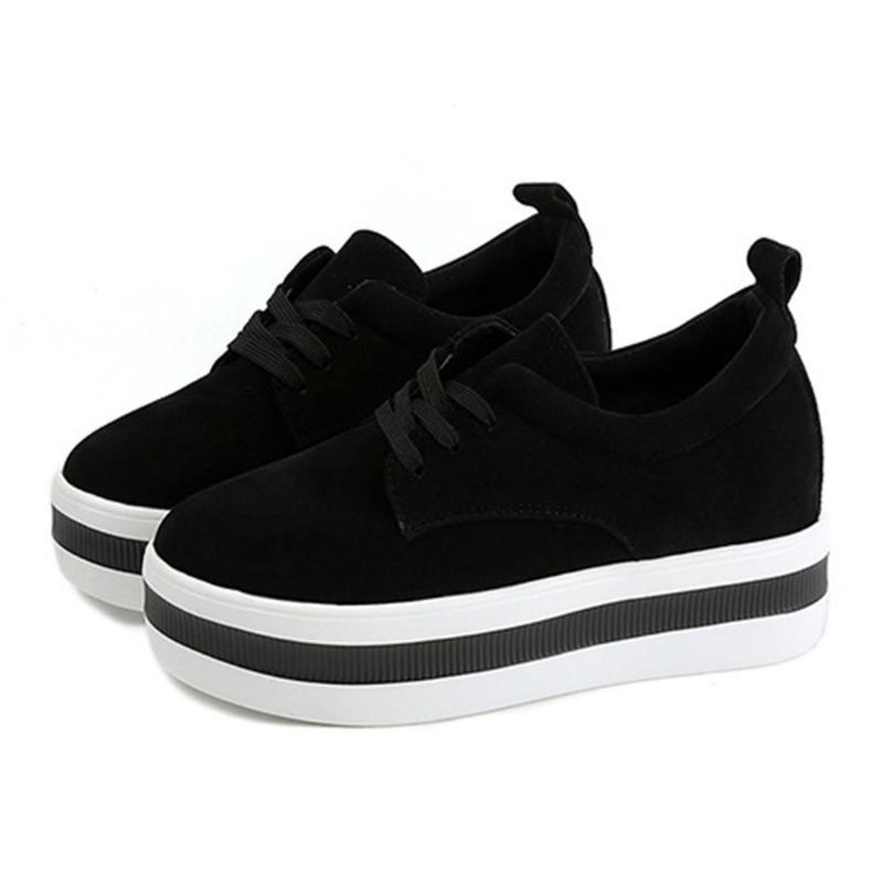 Plataformas Mujer Zapatos Casuales De Tacón Plano Con Cordones