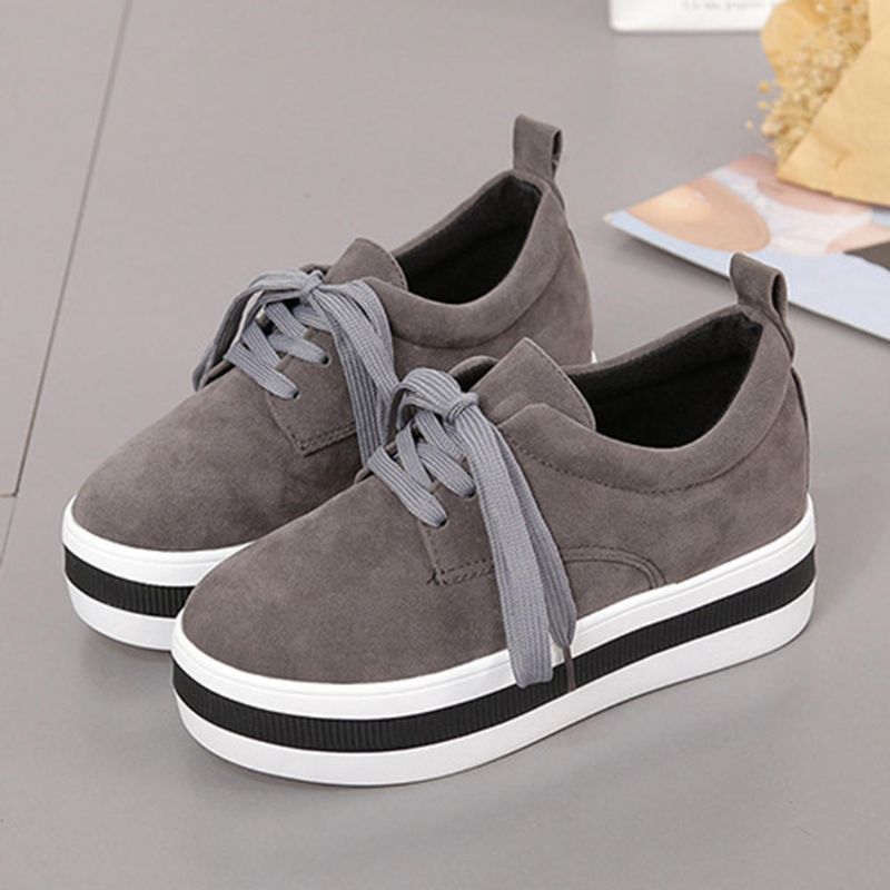 Plataformas Mujer Zapatos Casuales De Tacón Plano Con Cordones