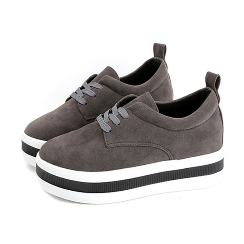 Plataformas Mujer Zapatos Casuales De Tacón Plano Con Cordones