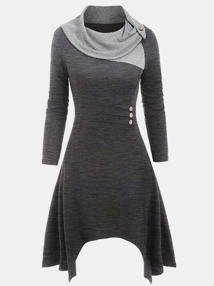 Vestido Vintage Con Dobladillo Asimétrico De Patchwork De Colores Contrastantes Para Mujer