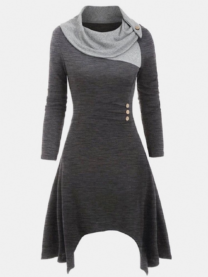 Vestido Vintage Con Dobladillo Asimétrico De Patchwork De Colores Contrastantes Para Mujer