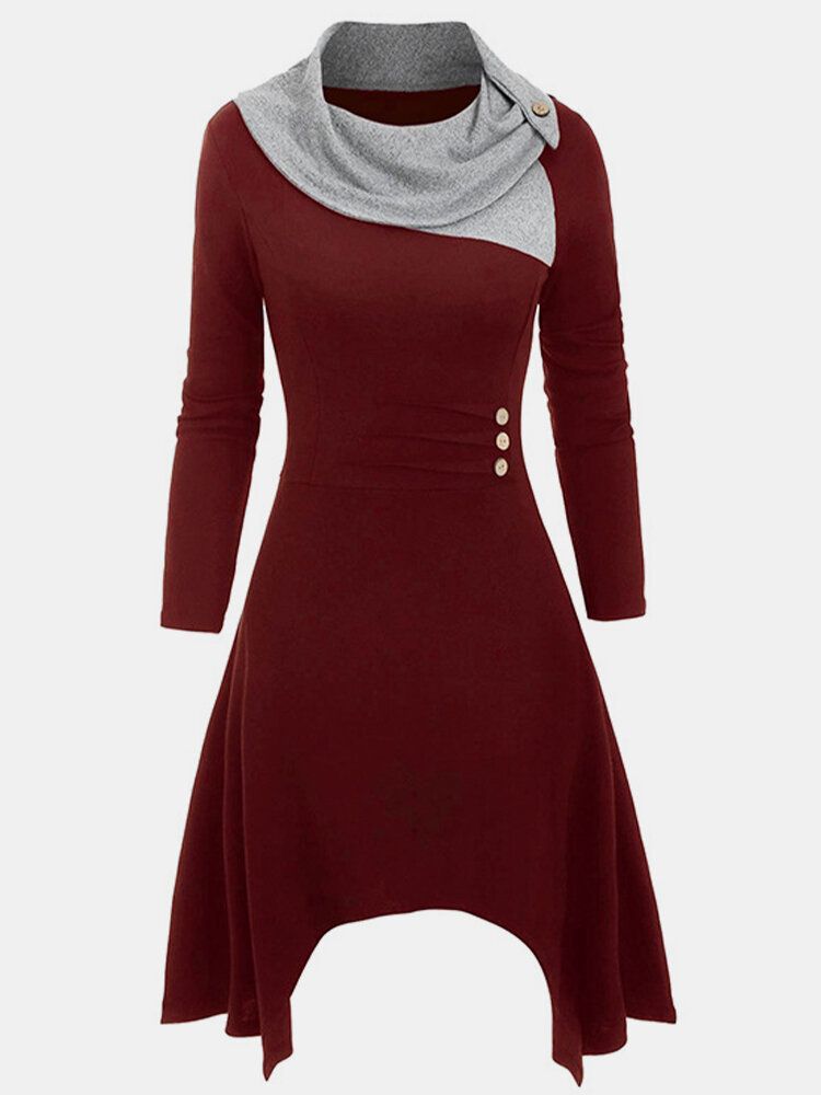 Vestido Vintage Con Dobladillo Asimétrico De Patchwork De Colores Contrastantes Para Mujer