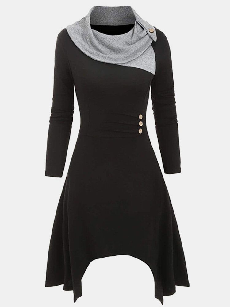 Vestido Vintage Con Dobladillo Asimétrico De Patchwork De Colores Contrastantes Para Mujer