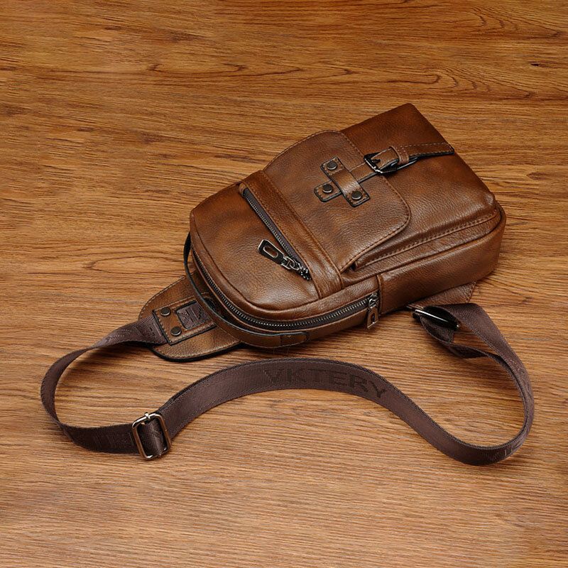 Hombres De Cuero De Imitación De Gran Capacidad Retro Business Chest Bag Sling Bag Crossbody Bag