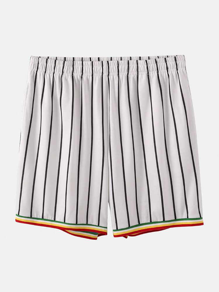 Conjunto De Pijama De Dos Piezas Informal Con Cintura Elástica De Manga Corta Con Rayas Verticales Para Hombre