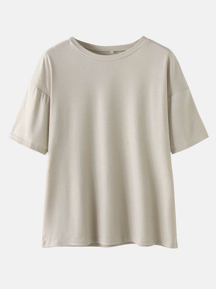 Conjunto De Pijama Informal De Manga Corta Con Cuello Redondo De Color Sólido Para Mujer