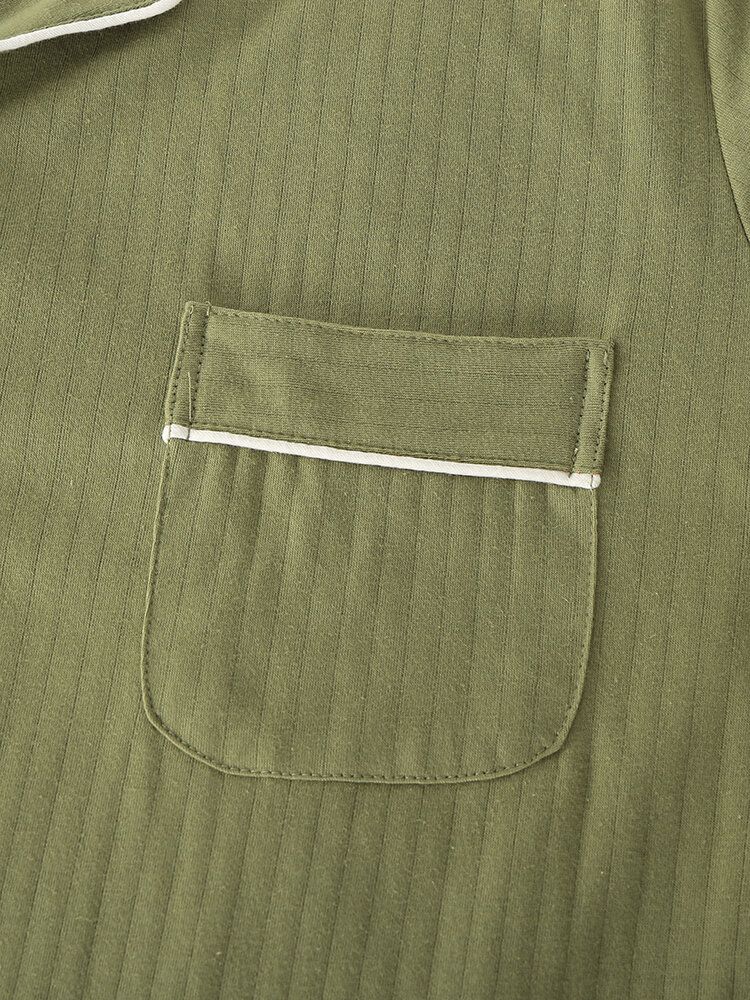 Conjuntos De Pijamas Caseros Casuales De Manga Larga Con Bolsillo Holgado De Algodón De Color Sólido Para Hombre
