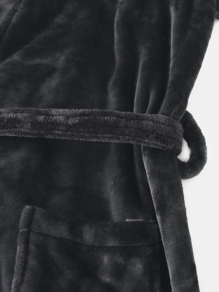 Franela Para Hombre Espesar Pijamas De Invierno Cálidos Térmicos Ropa De Dormir Bata Con Bolsillo