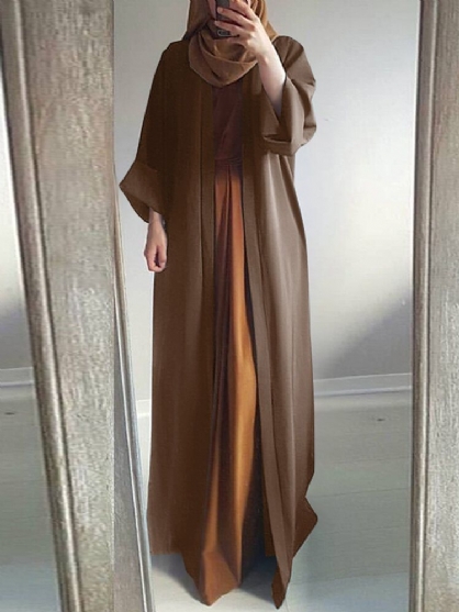 Mujeres Vintage Color Sólido Cárdigan Informal Suelto Abaya Kaftan Bata De Manga Larga