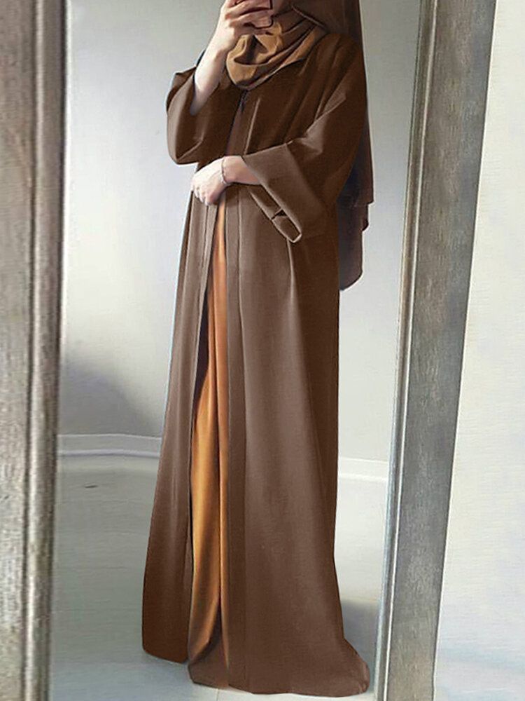 Mujeres Vintage Color Sólido Cárdigan Informal Suelto Abaya Kaftan Bata De Manga Larga