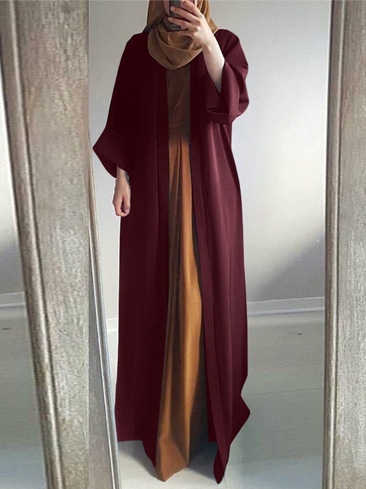 Mujeres Vintage Color Sólido Cárdigan Informal Suelto Abaya Kaftan Bata De Manga Larga