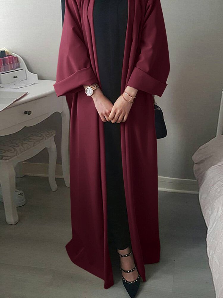 Mujeres Vintage Color Sólido Cárdigan Informal Suelto Abaya Kaftan Bata De Manga Larga