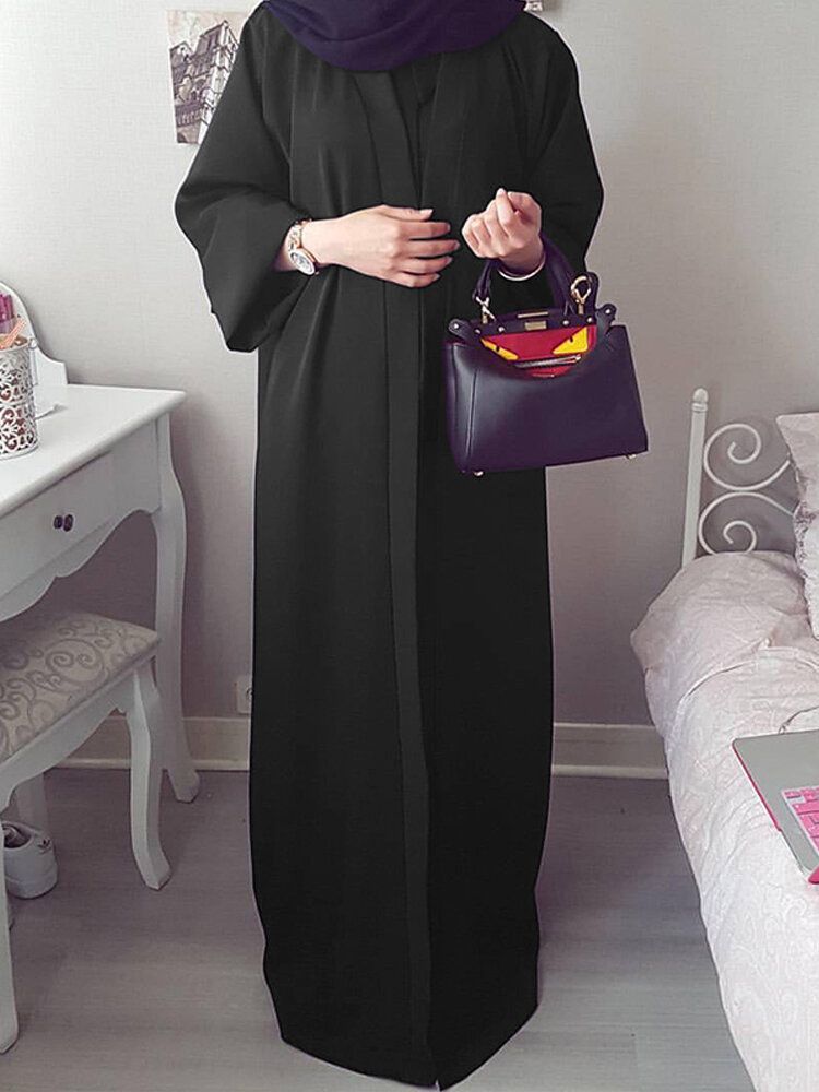 Mujeres Vintage Color Sólido Cárdigan Informal Suelto Abaya Kaftan Bata De Manga Larga
