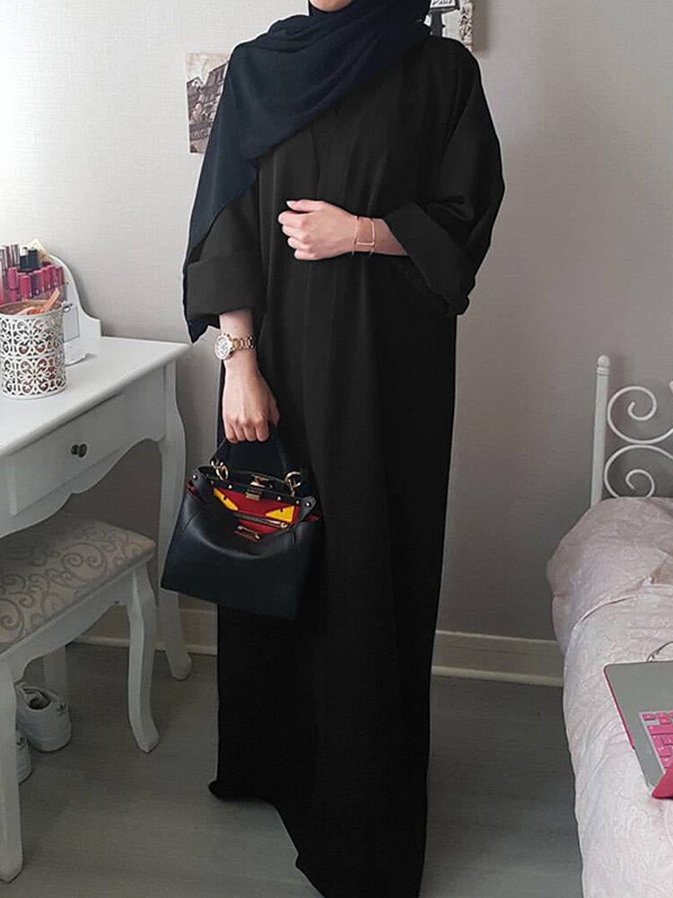 Mujeres Vintage Color Sólido Cárdigan Informal Suelto Abaya Kaftan Bata De Manga Larga