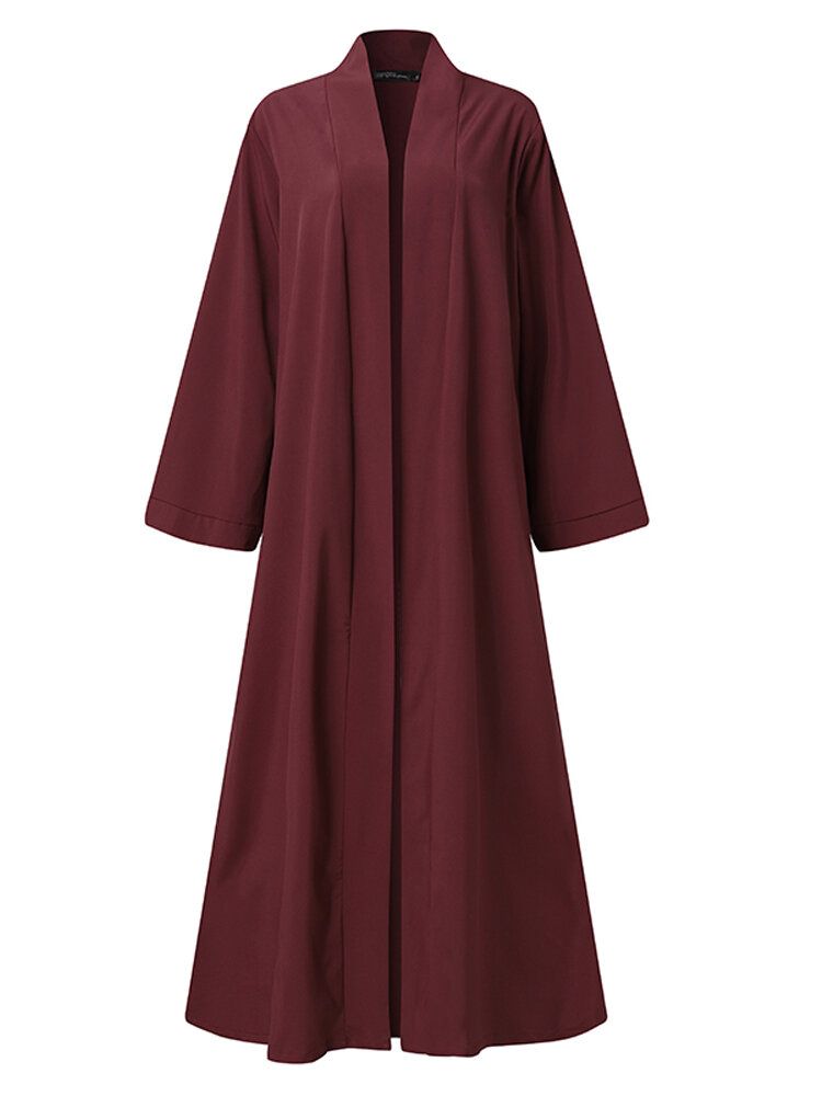 Mujeres Vintage Color Sólido Cárdigan Informal Suelto Abaya Kaftan Bata De Manga Larga