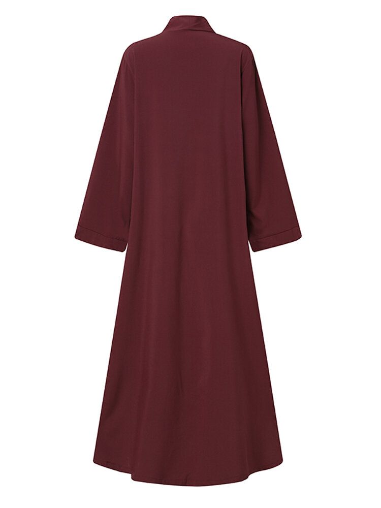 Mujeres Vintage Color Sólido Cárdigan Informal Suelto Abaya Kaftan Bata De Manga Larga