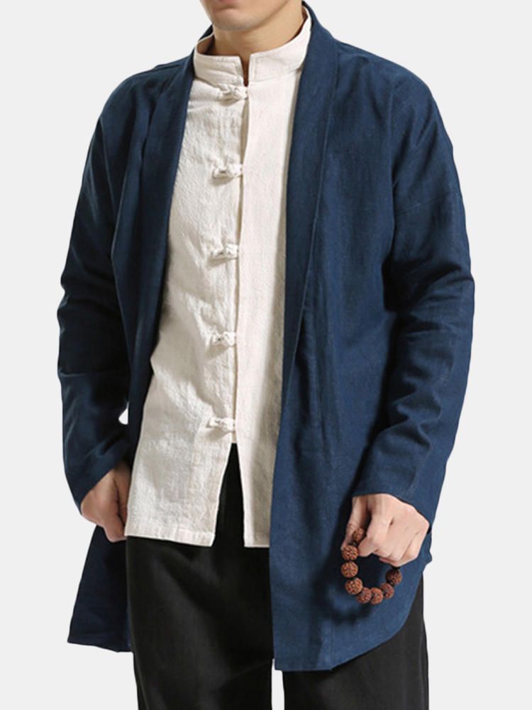 Two-sided Capa De Estilo Chino Para Hombre Cárdigans De Algodón Medio Largos Abrigos Casuales Vintage