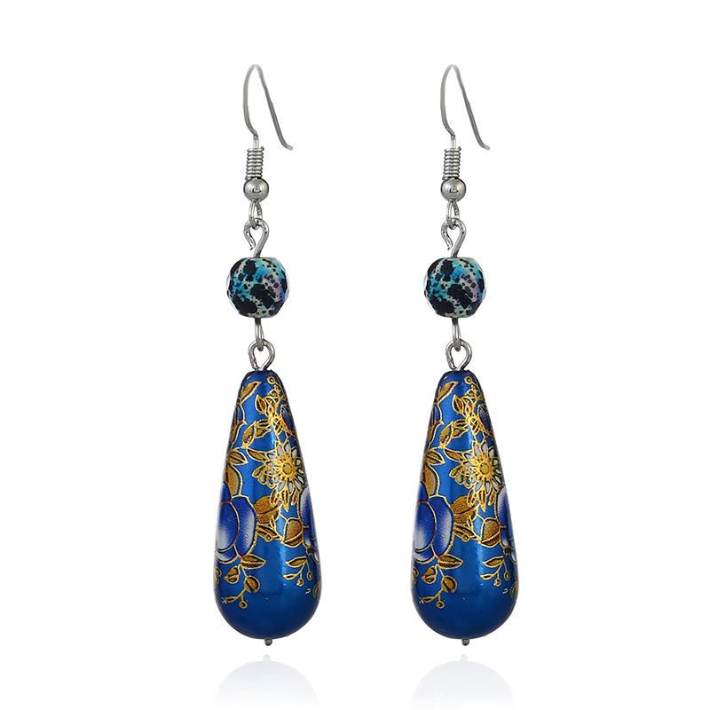 Pendiente De Flor Colorida Vintage Cloisonne Turquesa Cuelga La Joyería De La Gota Del Oído Para Las Mujeres