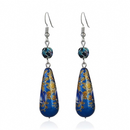 Pendiente De Flor Colorida Vintage Cloisonne Turquesa Cuelga La Joyería De La Gota Del Oído Para Las Mujeres