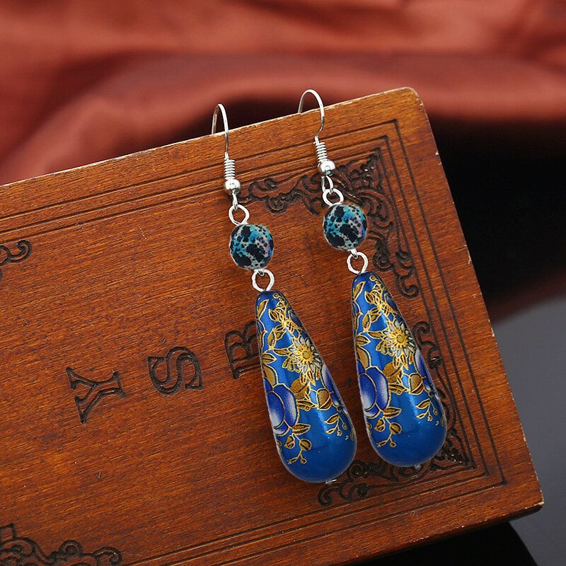 Pendiente De Flor Colorida Vintage Cloisonne Turquesa Cuelga La Joyería De La Gota Del Oído Para Las Mujeres