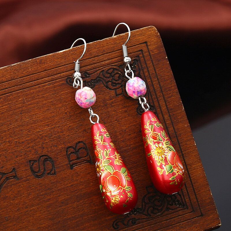 Pendiente De Flor Colorida Vintage Cloisonne Turquesa Cuelga La Joyería De La Gota Del Oído Para Las Mujeres