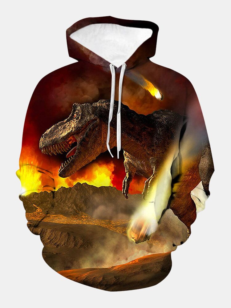 Sudadera Con Capucha De Ajuste Regular Diario Con Cordón Y Estampado De Dinosaurio De Llama 3d Para Hombre
