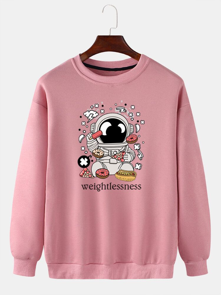 Sudadera Con Capucha Informal Con Cuello Redondo Y Estampado De Astronauta De Dibujos Animados Para Hombre