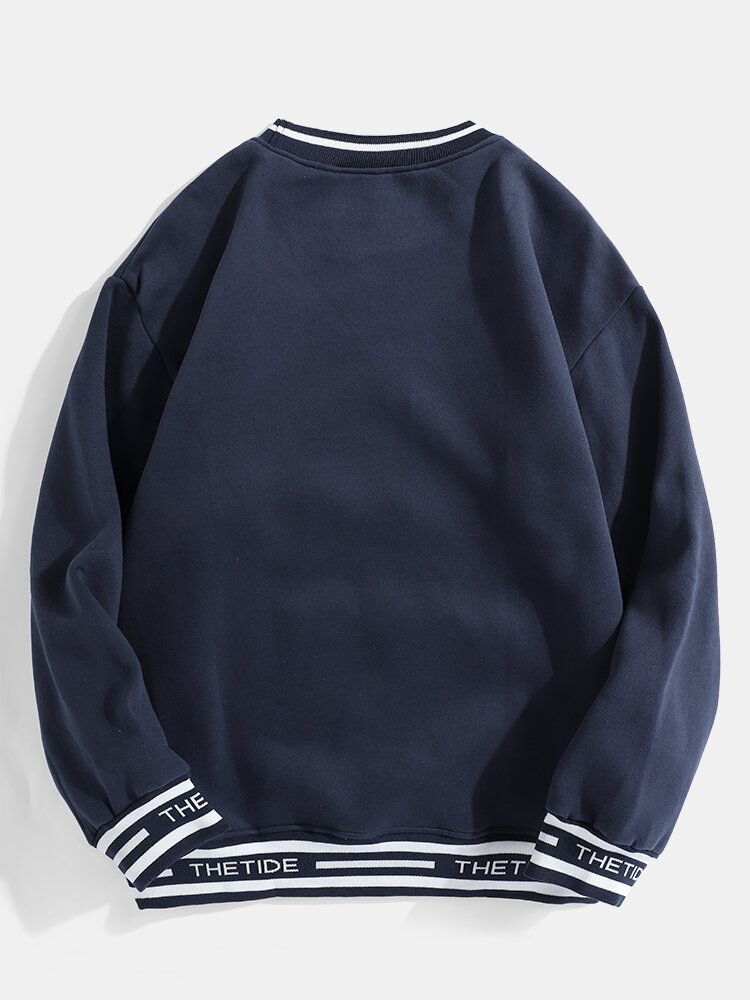 Sudaderas Con Bolsillo Con Bolsillo Y Letras Impresas Para Hombre Con Ribete Acanalado En Contraste