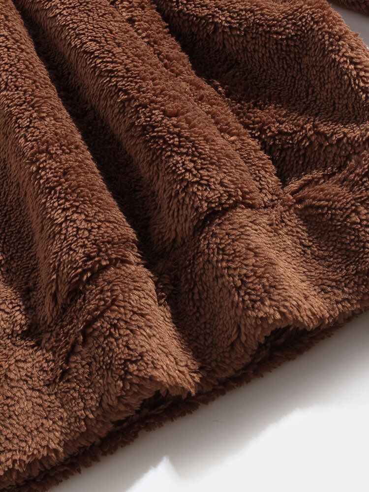 Sudaderas Con Capucha De Peluche Con Cremallera Frontal De Felpa Mullida De Color Sólido Para Hombre Con Bolsillo