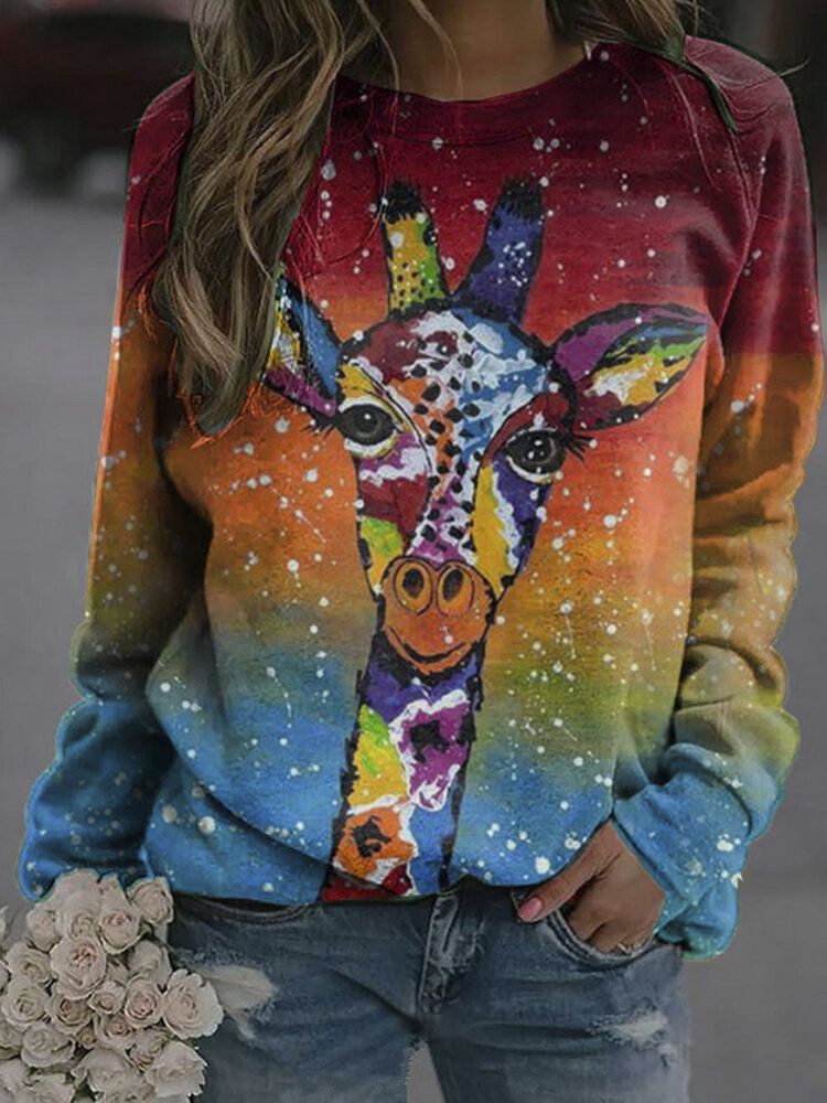 Sudaderas De Manga Larga Con Estampado De Jirafas Coloridas Para Mujer