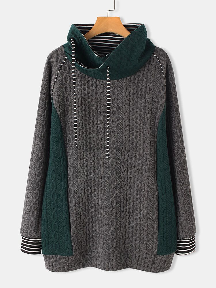 Suéter De Patchwork De Rayas De Punto De Cable Para Mujer Sudaderas De Jacquard De Manga Larga Casual