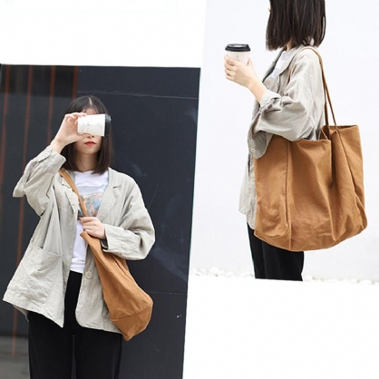 Bolso Bandolera De Color Puro Vintage De Lona Para Mujer Para Ir De Compras Al Aire Libre