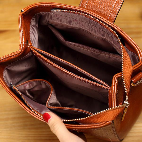 Bolso De Hombro Sólido De Ocio Para Mujer Bolso Bandolera De Piel Sintética De Cera De Aceite