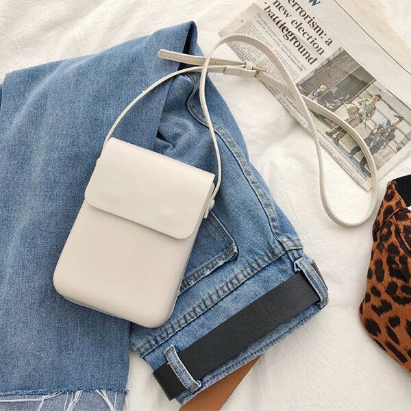 Bolso Para Teléfono De 6 Pulgadas De Piel Sintética Sólida Para Mujer Bolso Bandolera Cuadrado Bolso Bandolera
