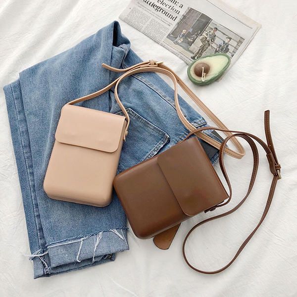 Bolso Para Teléfono De 6 Pulgadas De Piel Sintética Sólida Para Mujer Bolso Bandolera Cuadrado Bolso Bandolera