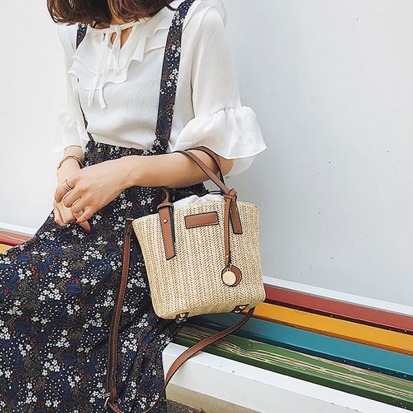 Bolso De Playa De Paja Bolso De Cubo Bolso De Hombro Bolso Para Mujer