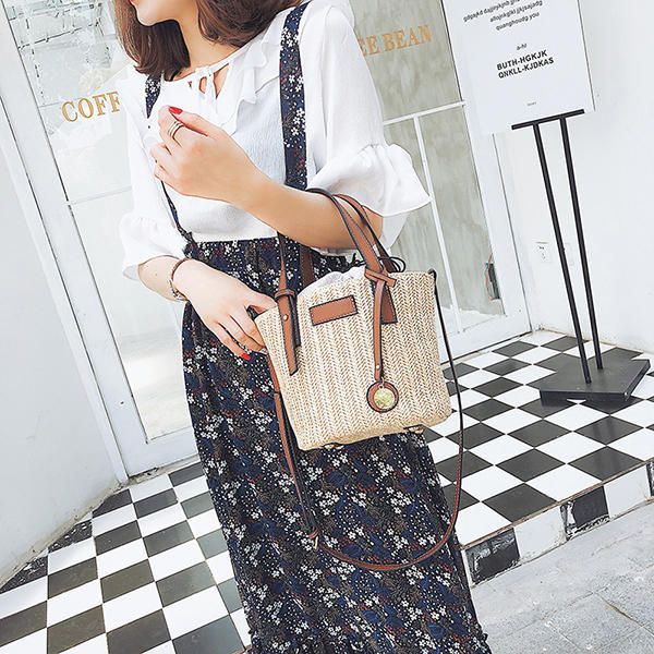 Bolso De Playa De Paja Bolso De Cubo Bolso De Hombro Bolso Para Mujer