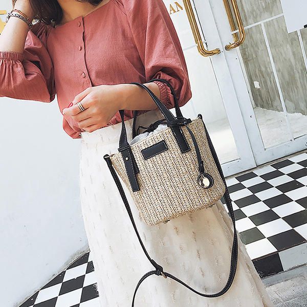 Bolso De Playa De Paja Bolso De Cubo Bolso De Hombro Bolso Para Mujer