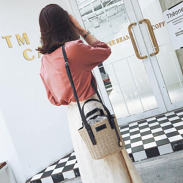 Bolso De Playa De Paja Bolso De Cubo Bolso De Hombro Bolso Para Mujer