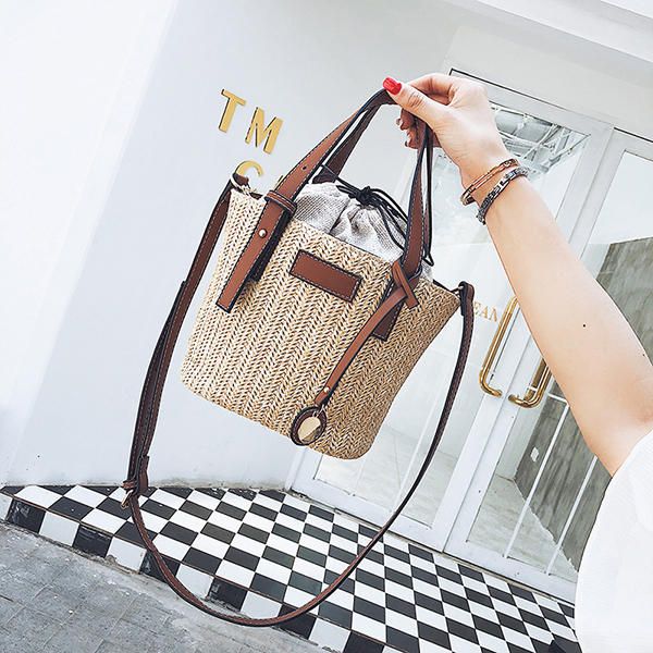 Bolso De Playa De Paja Bolso De Cubo Bolso De Hombro Bolso Para Mujer