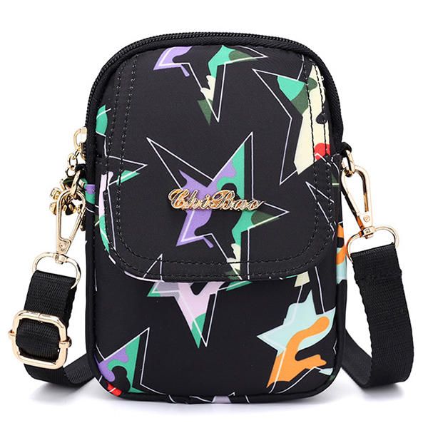 Imprimir Nylon Casual Ligero 5.5 Pulgadas Bolso De Teléfono Con Solapa Bolso De Hombro