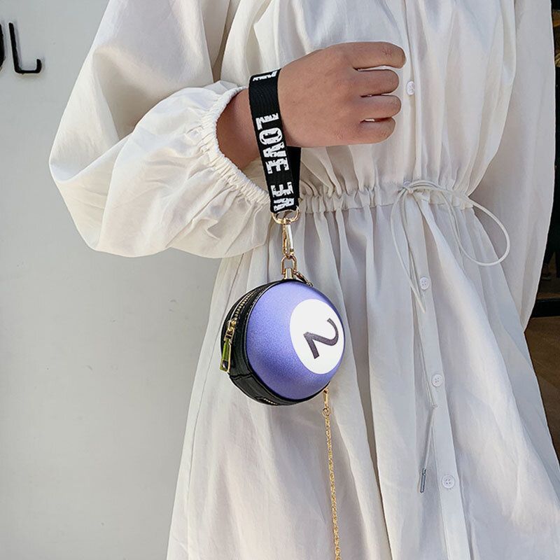 Mujeres De Cuero De Imitación Casual Creativo Forma Redonda Bola Cadena De Billar Bolso De Hombro Pequeño Bolso Bandolera