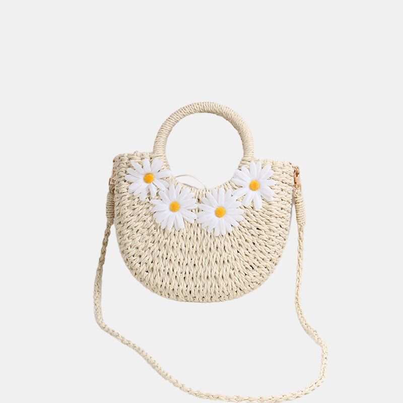Mujeres Daisy Travel Summer Beach Bolso De Paja Bolso Bandolera Bolso Bandolera