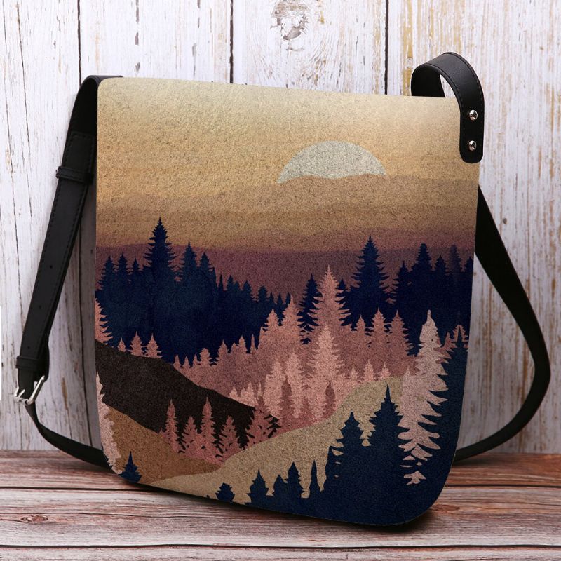 Mujeres Fieltro Damas Montaña Patrón De Impresión De Copa De Árbol Multi-carry Personalidad Bolso Bandolera Bolso Bandolera